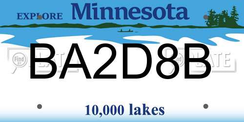 BA2D8B Minnesota License Plate