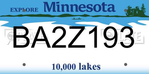 BA2Z193 Minnesota License Plate