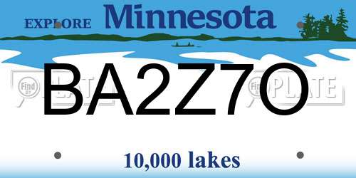 BA2Z7O Minnesota License Plate
