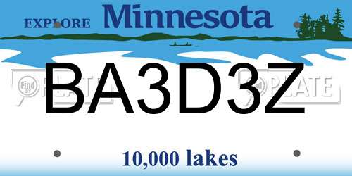 BA3D3Z Minnesota License Plate