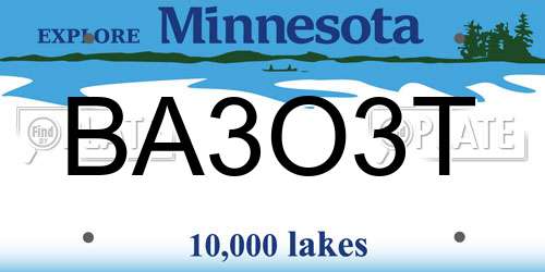 BA3O3T Minnesota License Plate