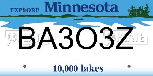 BA3O3Z Minnesota License Plate