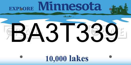 BA3T339 Minnesota License Plate
