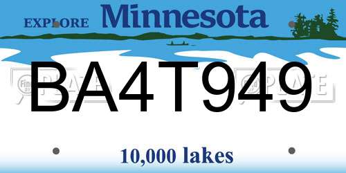BA4T949 Minnesota License Plate