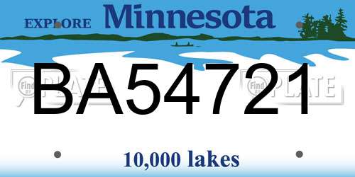 BA54721 Minnesota License Plate