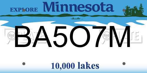 BA5O7M Minnesota License Plate