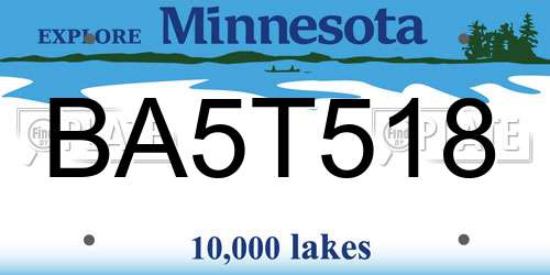 BA5T518 Minnesota License Plate