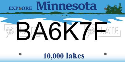 BA6K7F Minnesota License Plate