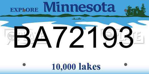 BA72193 Minnesota License Plate