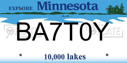 BA7T0Y Minnesota License Plate