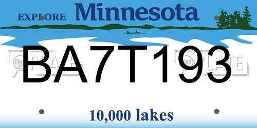 BA7T193 Minnesota License Plate