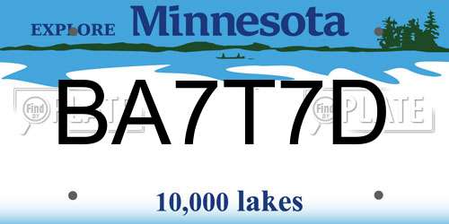 BA7T7D Minnesota License Plate