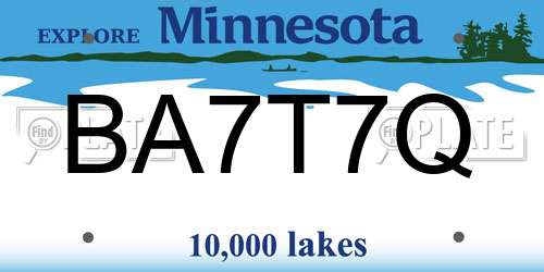 BA7T7Q Minnesota License Plate
