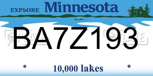 BA7Z193 Minnesota License Plate
