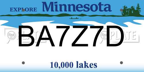 BA7Z7D Minnesota License Plate