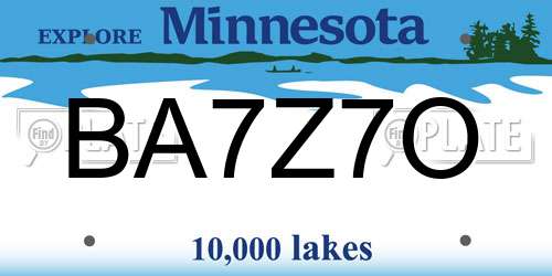 BA7Z7O Minnesota License Plate