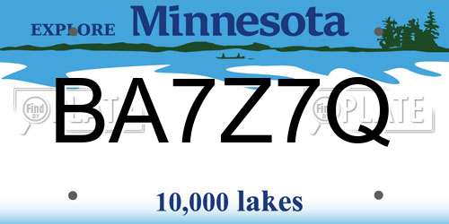 BA7Z7Q Minnesota License Plate