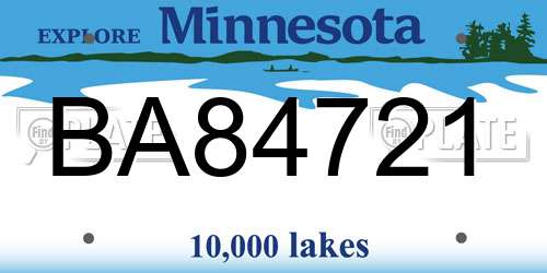 BA84721 Minnesota License Plate