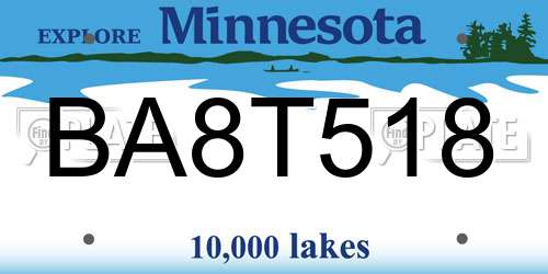 BA8T518 Minnesota License Plate