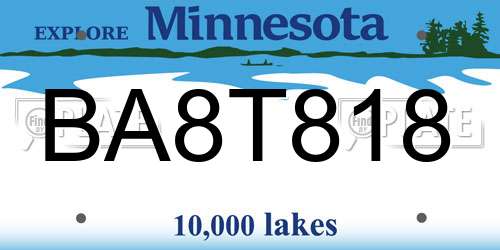 BA8T818 Minnesota License Plate