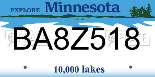 BA8Z518 Minnesota License Plate