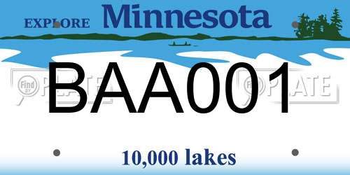 BAA001 Minnesota License Plate