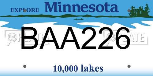 BAA226 Minnesota License Plate