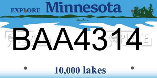 BAA4314 Minnesota License Plate