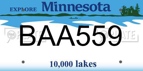 BAA559 Minnesota License Plate
