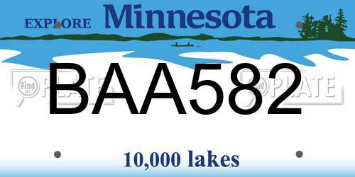 BAA582 Minnesota License Plate