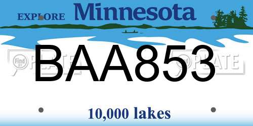 BAA853 Minnesota License Plate