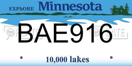 BAE916 Minnesota License Plate