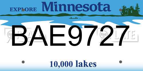BAE9727 Minnesota License Plate