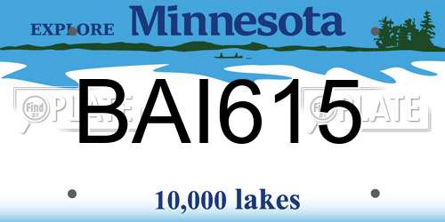 BAI615 Minnesota License Plate