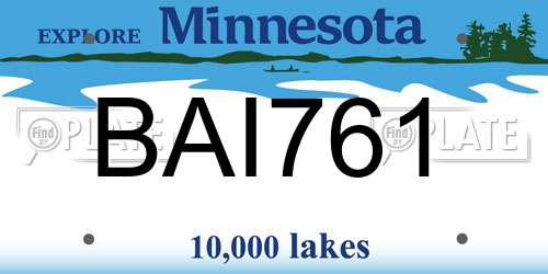 BAI761 Minnesota License Plate