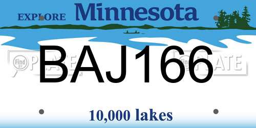 BAJ166 Minnesota License Plate