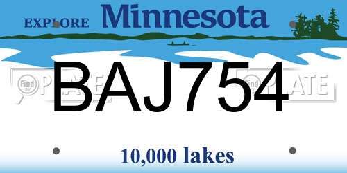 BAJ754 Minnesota License Plate