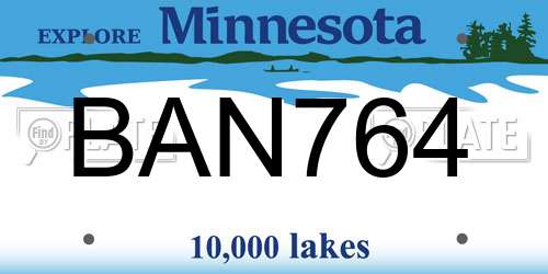 BAN764 Minnesota License Plate