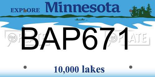 BAP671 Minnesota License Plate