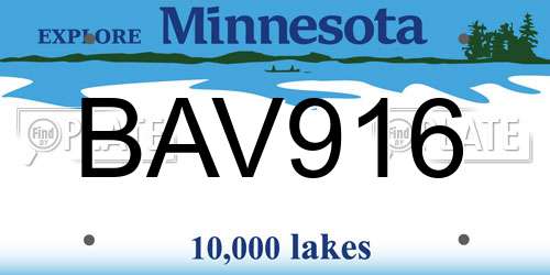 BAV916 Minnesota License Plate