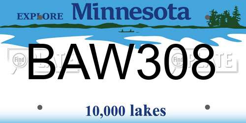 BAW308 Minnesota License Plate