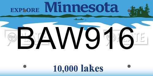 BAW916 Minnesota License Plate