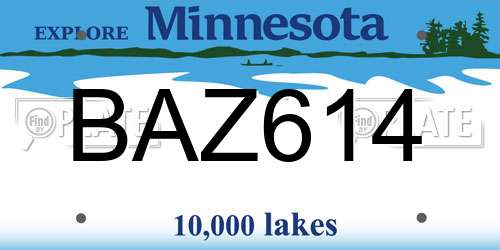 BAZ614 Minnesota License Plate