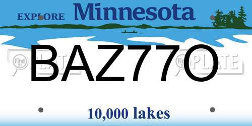 BAZ77O Minnesota License Plate