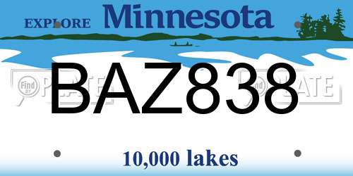 BAZ838 Minnesota License Plate