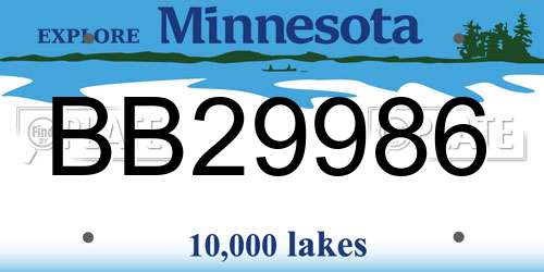 BB29986 Minnesota License Plate