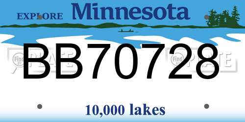 BB70728 Minnesota License Plate