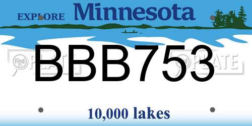 BBB753 Minnesota License Plate