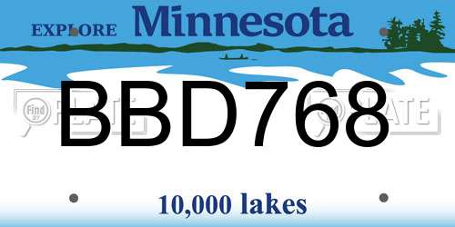 BBD768 Minnesota License Plate