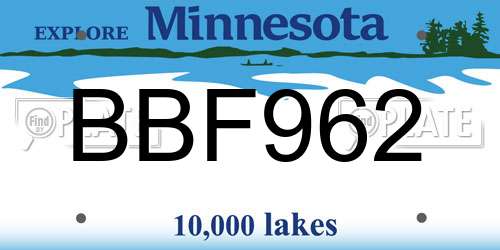BBF962 Minnesota License Plate